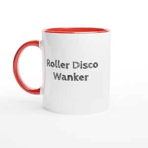 Roller Disco Wanker Mug Funny Gift for Skaters and 80s Fans, Rude Coffee Cup for Roller Queens, Cheeky Present for Disco Lovers on Wheels