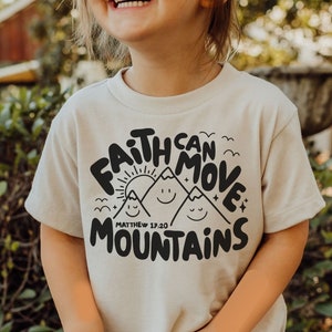 Faith Can Move Mountains Tshirt SVG, Christian Kids Shirt Cut File, Biblical Toddler Tee Design, Boys Mountain Clip Art, Bible Verse PNG