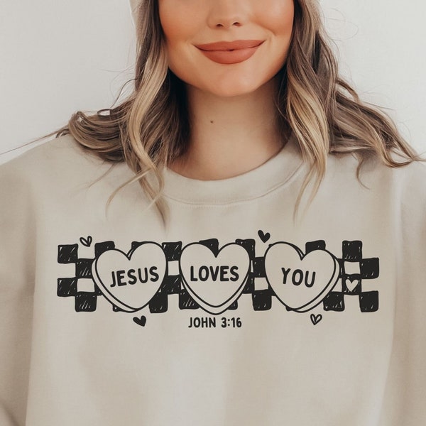 Retro Jesus Loves You Shirt SVG, Christian Kids Valentine's Day png, He Loved Us First SVG, Minimal John 3:16 Png, Boho Bible Verse Design