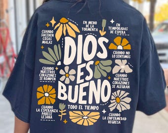 Retro God is Good svg, Boho Christian Spanish Shirt Sublimation, Mom Bible Verse PNG, Women Flower Faith png, Religious Girl Floral Download