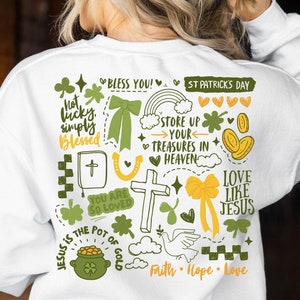 Retro Christian St.Patrick's Day Shirt SVG, Boho nicht glücklich, einfach gesegnet png, Kinder Bibel Vers Bögen png, trendiger Glaube PNG, kommerzielle Nutzung