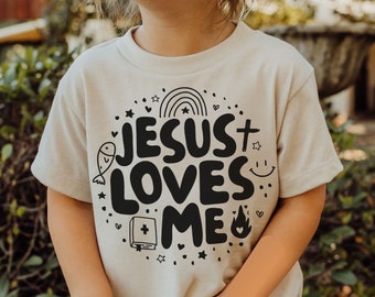 Jesus Loves Me Kids Tshirt SVG, Christian Shirts Cut File For Kids, Biblical Toddler Tee Design, Kids Jesus Sublimation, Bible Verse PNG