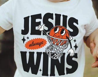 Kids Jesus Wins Shirt SVG, Retro Christian Basketball Png, Vintage Child of God png, Biblical Toddler Tee Design, Funny Bible Verse PNG