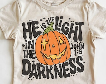 Retro Christian Boys Halloween Svg, He Is the Light Kids Shirt Svg, Girls Fall-O-Ween Jesus png, Be the Light Toddlers Fall Bible Verse svg