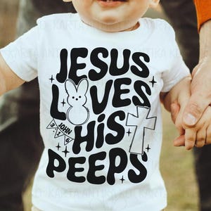 Camisa de Páscoa Retro Boys SVG, Jesus ama seus Peeps PNG, Boho Religious Kids Easter Sublimation, Meninas Coelhas Tolas Jesus Png, Uso Comercial