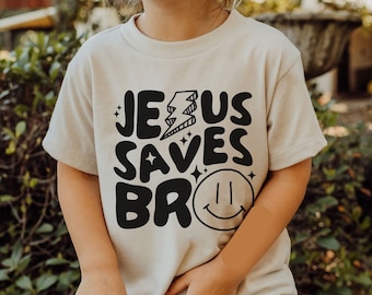 Jesús salva a Bro Kids camiseta SVG, camisas cristianas archivo recortado para niños, diseño de camiseta bíblica para niños pequeños, sublimación de Jesús para niños, versículo de la Biblia PNG