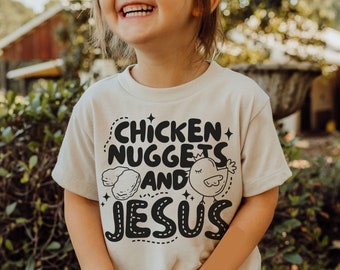 Chicken Nuggets and Jesus Tshirt SVG, Christian Shirts Cut File For Kids, Biblical Toddler Tee Design, Cute Kid Sublimation, Bible Verse PNG