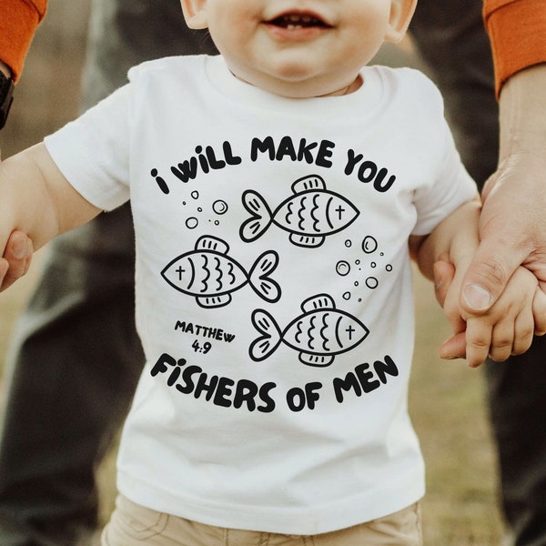 Fishers of Men Boys Tshirt SVG, Christian Shirt Cut File for Kids, Biblical Toddler Tee Design, Matthew Verse Clip Art, Kids Fish Shirt png