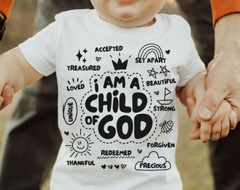 Camiseta Filho de Deus SVG, arquivo de corte de camisas cristãs para crianças, design bíblico de camiseta infantil, sublimação religiosa infantil, lindo versículo da Bíblia png