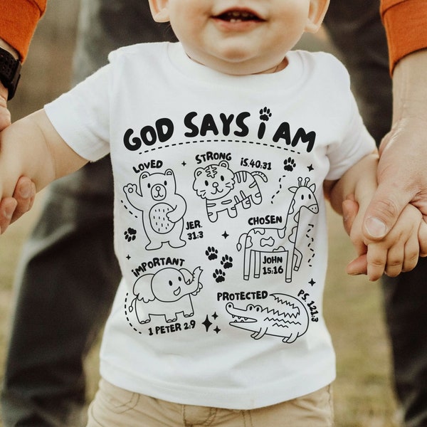 God Says I Am Safari Tshirt SVG, Christian Shirs Cut File For Kids, Biblical Toddler Tee Design, Kids Animal Sublimation, Bible Verse PNG