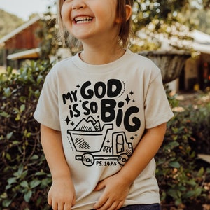 Retro mijn God is zo grote vrachtwagen SVG, Christian Kids Shirt Cut File, Bijbelse Peuter Tee Design, Jongens Bouw Clip Art, Bijbelvers PNG