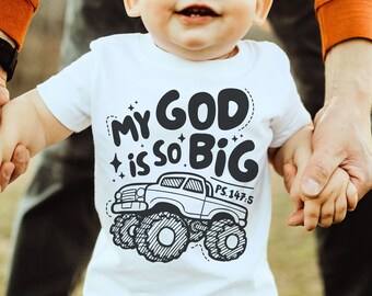 Retro Mi Dios es tan grande para niños SVG, archivo de corte de camisa de niño cristiano retro, diseño de camiseta bíblica para niños pequeños, clip art de construcción de niño, versículo bíblico PNG