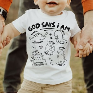 God Says I Am Boys Tshirt SVG, Christian Shirts Cut File For Kids, Biblical Toddler Tee Design, Kids Dinosaur Sublimation, Bible Verse PNG