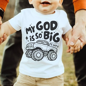 Retro mijn God is zo grote kinderen SVG, retro christelijke jongen shirt gesneden bestand, bijbelse peuter tee ontwerp, jongen bouw illustraties, Bijbel vers PNG