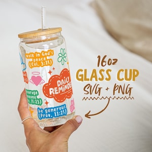 Retro Daily Bible Verse Glass kan png, trendy religieus Libbey-blikje ontwerp, bekerverpakking 16oz png, motiverend christelijk png, commercieel gebruik