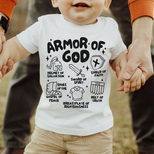 Camiseta infantil Armadura de Deus SVG, arquivo de corte de camisas cristãs para meninos, design bíblico de camiseta infantil, sublimação de espada infantil, lindo versículo da Bíblia png