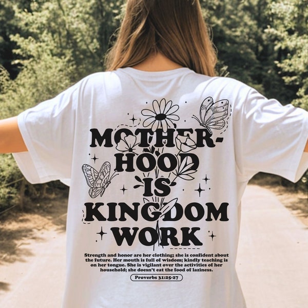 Motherhood is Kingdom Work Shirt svg, Retro Christian Mom Sublimation, Botanical Bible Affirmation PNG, Christian Mothers Day Faith png