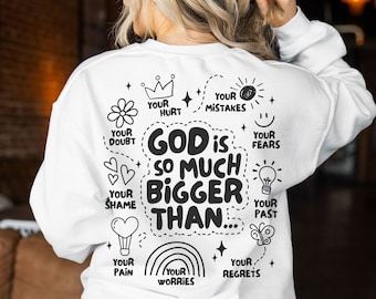God is Bigger Hoodie Design svg, Retro Christian Sublimation, Bible Affirmations PNG, Dear Person design, Jesus Doodle png, Commercial Use