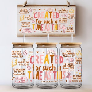 Vaso cristiano retro de 16 oz SVG, envoltura de vaso de lata Libbey PNG, taza de vidrio de 16 oz Doodle Faith PNG, Created for a Time SVG, uso comercial