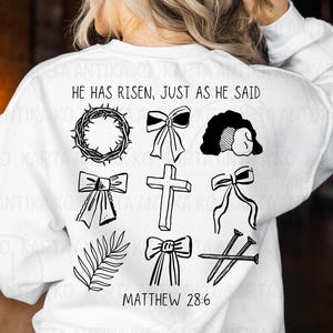Camiseta Boho He Has Risen png, SVG de Pascua cristiana minimalista, Sublimación de fe estética, Idea de camiseta de tumba vacía, Transferencia de camiseta de Jesús simple png