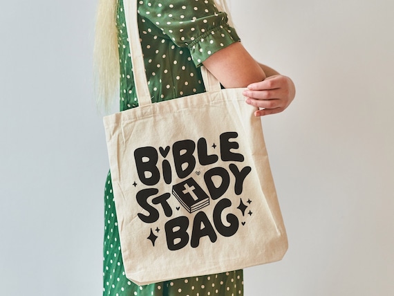 Retro Bible Study Bag Cut File, Boho Christian Tote Bag Png  