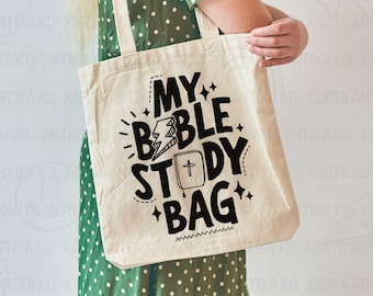 Retro My Bible Study Bag png, boho-christelijke draagtas png, religieuze canvas tas sublimatie svg, kerktas png, christelijke bijbel citaat png