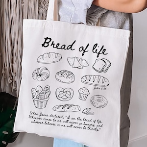 Retro Bible Bag Cut File, Boho Christian Farmers Market Bag png, Religious Canvas Bag svg, Bread of Life png, Doodle Faith Bag png