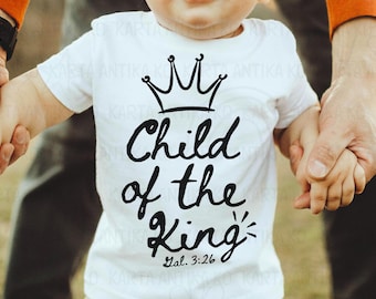 Camiseta infantil Child of the King SVG, arquivo de corte de camisetas cristãs para meninos, design de camiseta bíblica para crianças, Jesus salva irmão Png, versículo bíblico PNG