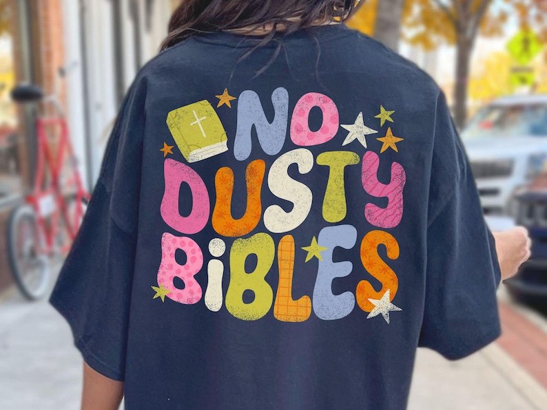 Retro No Dusty Bibles png, Bible Study Club svg, Doodle Church Tote Bag, Colorful Christian Girl svg, Preppy Jesus png, Hand Drawn Faith png image 6