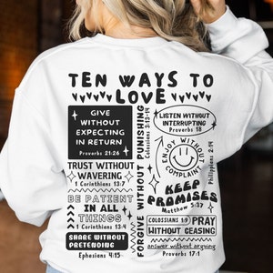 Dear Person Behind Me Hoodie Design svg, 10 Ways to Love PNG Download, Bible Affirmations png, Christian Doodle svg, Commercial Use