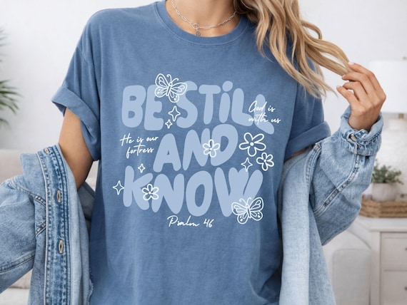 Retro Be Still and Know png, Christian Butterfly svg, Girls Flower Bible Shirt PNG, Hand Drawn Faith Mom Gift png, Summer Psalm Design svg