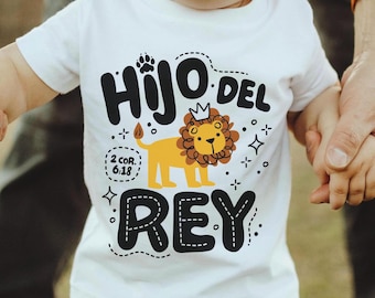 Son of the King Boys PNG, Christian Kids Spanish Shirt Cut File, Biblical Toddler Tee Design PNG, Boy Lion Bible Verse Clip Art, Spanish svg