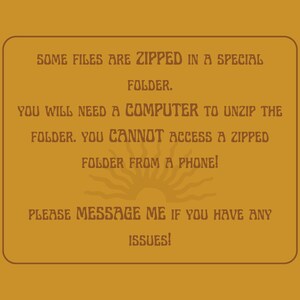 Puede incluir: Un rect&aacute;ngulo marr&oacute;n con esquinas redondeadas y un borde blanco contiene texto que dice: "ALGUNOS ARCHIVOS EST&Aacute;N COMPRIMIDOS EN UNA CARPETA ESPECIAL. NECESITAR&Aacute;S UNA COMPUTADORA PARA DESCOMPRIMIR LA CARPETA. NO PUEDES ACCEDER A UNA CARPETA COMPRIMIDA DESDE UN TEL&Eacute;FONO. POR FAVOR, ENV&Iacute;AME UN MENSAJE SI TIENES ALG&Uacute;N PROBLEMA." Un gr&aacute;fico de sol estilizado se encuentra debajo del texto.