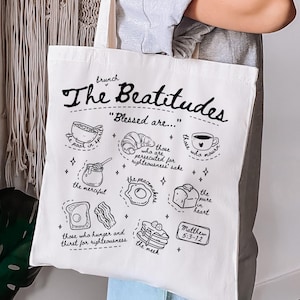 Retro Bible Bag Cut File, Boho Christian Farmers Market Bag png, Religious Canvas Bag Sublimation svg, Blessed Are the png, Beatitudes png