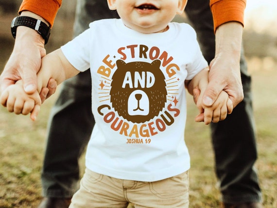Be Strong and Courageous Boys Tshirt SVG, Christian Kids Shirt Cut File, Biblical Toddler Tee Design, Boys Bible Clip Art, Bible Verse PNG