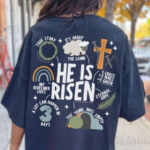 Retro christliches Osterhemd png, Er ist auferstanden Doodle SVG, religiöse Kinder Ostern Collage Sublimation, trendiges leeres Grab Png, kommerzielle Nutzung
