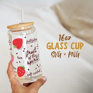 Frucht des Geistes Tumbler SVG, Boho Glasdose Tumbler Wrap PNG, 16 Unzen Kaffeetasse Sublimation, trendige christliche Tasse SVG, kommerzielle Nutzung