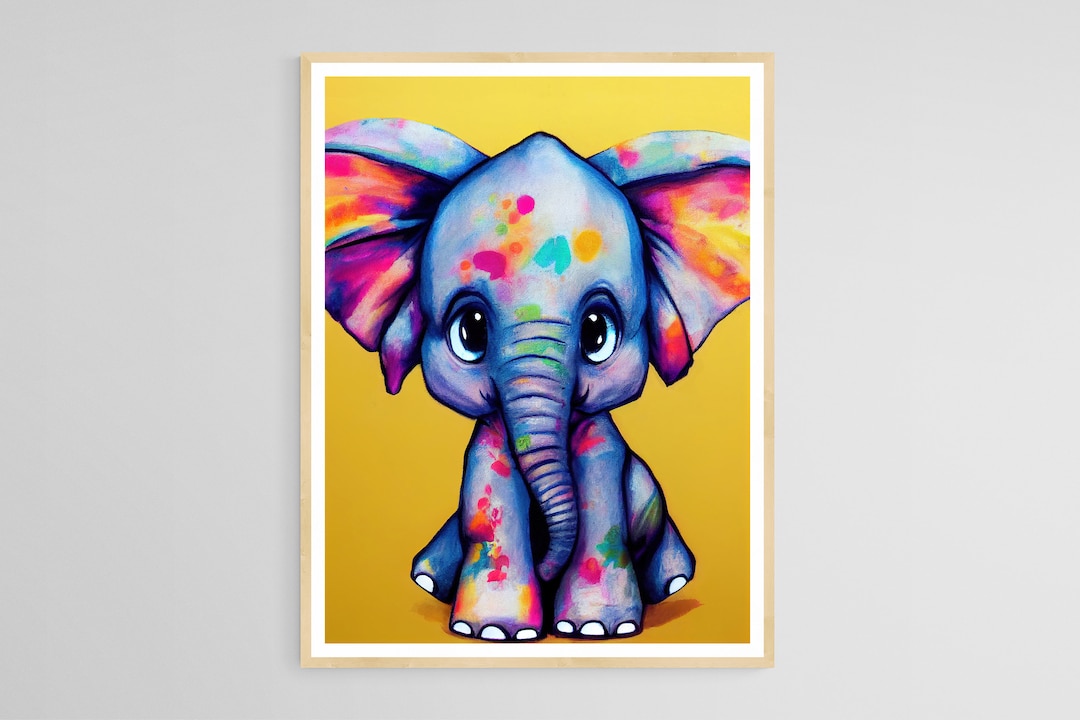 Colourful Cute Baby Elephant Printable Baby Elephant Print, Baby Safari ...