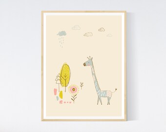 Boho Animal Nursery Wall Art Print - Giraffe 8x10 nursery prints 10 x 8 nursery nursery animals boho floral nursery floral boho nursery crib