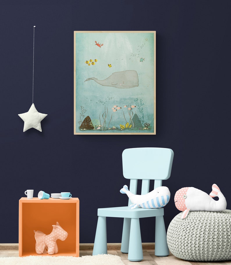 Octopus Underwater Ocean Nautical Nursery Art Print, Nautical Nursery ...