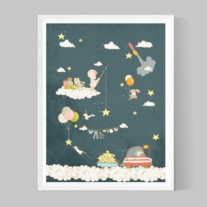 Stargazing Bear pépinière wall art print pour bébé garçon ou bébé fille pépinière twinkle twinkle little star print image 2