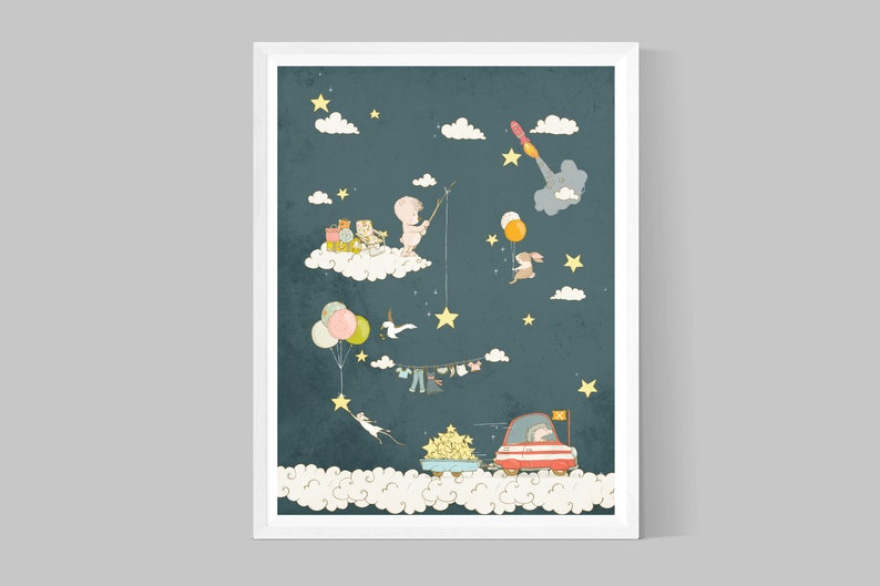 Stargazing Bear pépinière wall art print pour bébé garçon ou bébé fille pépinière twinkle twinkle little star print image 2