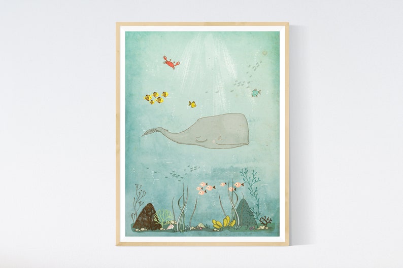 Whale Underwater Gender Neutral Nursery Art Set of Three Ocean nursery prints Ocean nursery decor Instant Download Printable Nursery Art image 1