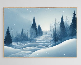Snowy Nordic Winter Landscape Painting - Nordic Minimalist, Scandi Landscape, Snowy Landscape, Snow Nordic Modern, Scandi Art