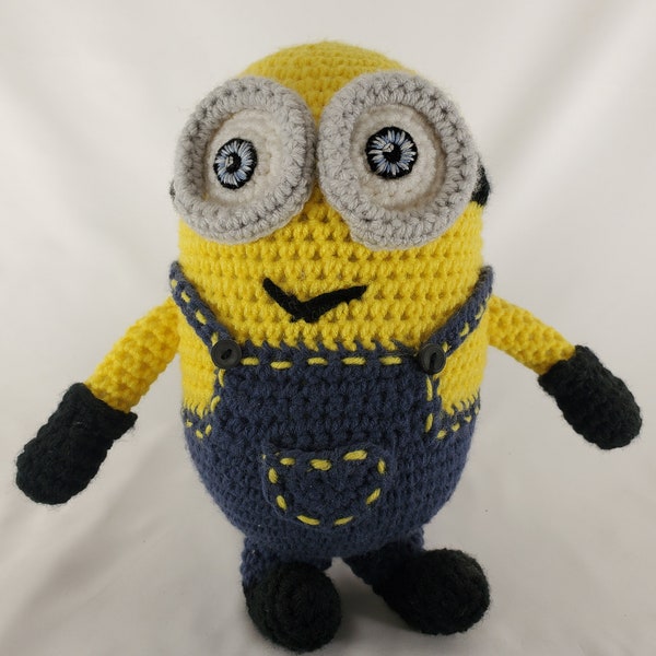 Crocheted "Stuart" Minion - Soft 100% Acrylic Yarn Fluffy Character Plushie | Novelty Crochet Decor for Minion Lovers