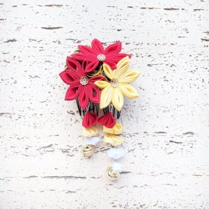 Fall Leaves Japanese Hair Comb, Japanese Kimono Accessories, Tsumami Kanzashi Flower, Japanese Traditional Kimono, Geisha Hair Comb