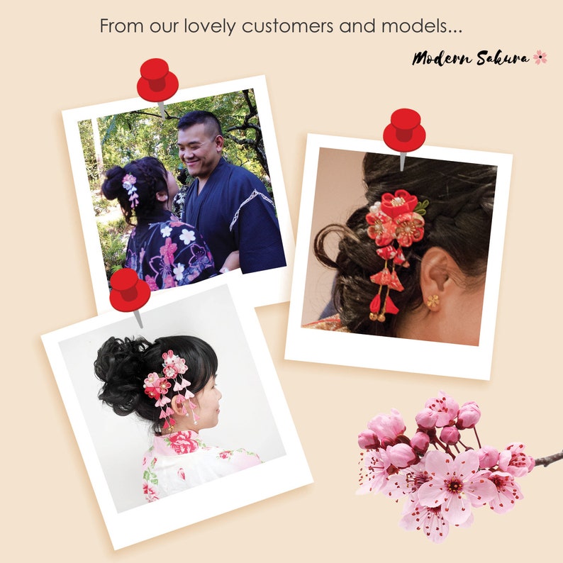 Red Fabric Plum Blossoms Dangle Hair Clip Hair Accessory for Japanese Yukata and Kimono