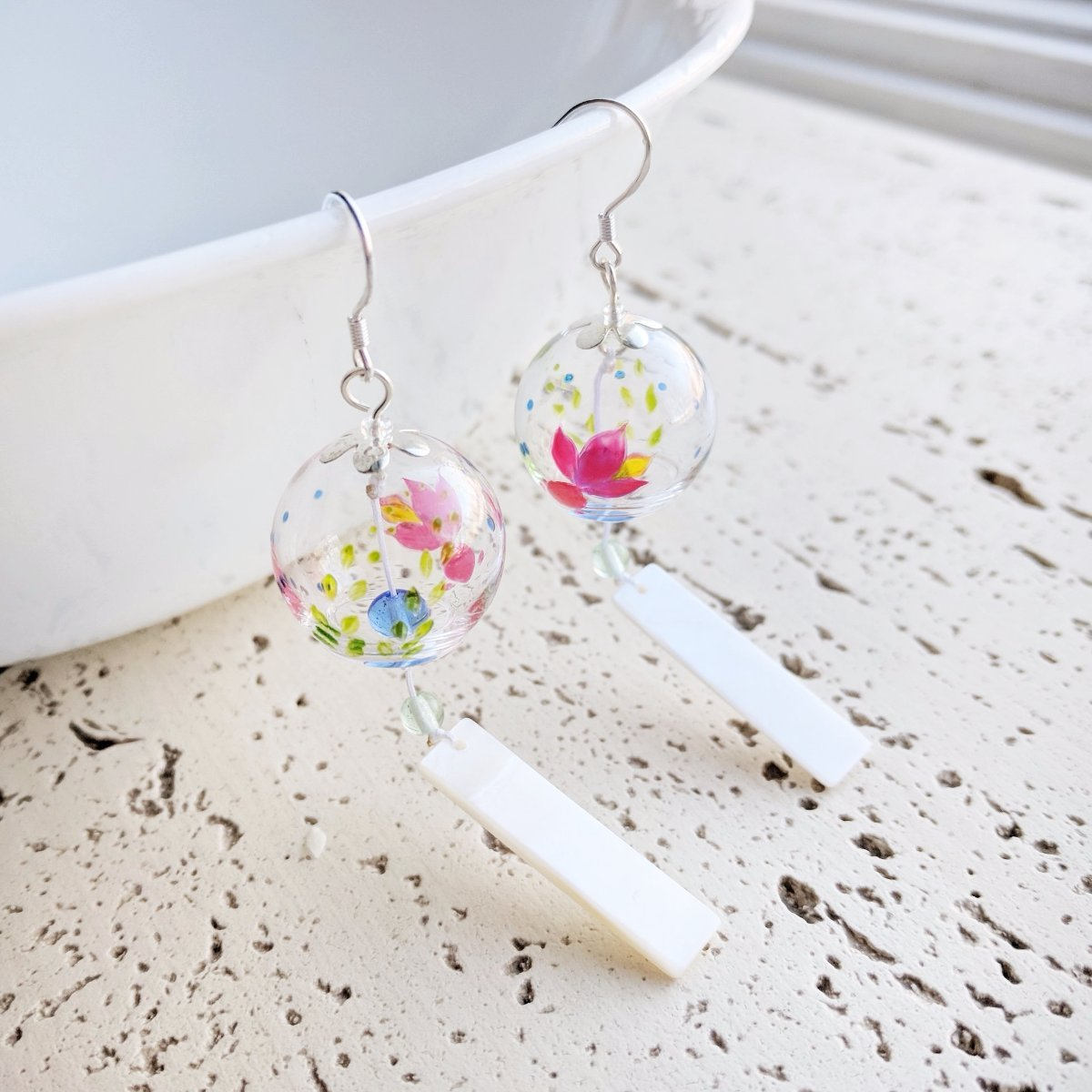 Japanese Glass Wind Chimes and Goldfish Earrings, Japanese Kimono Acc…