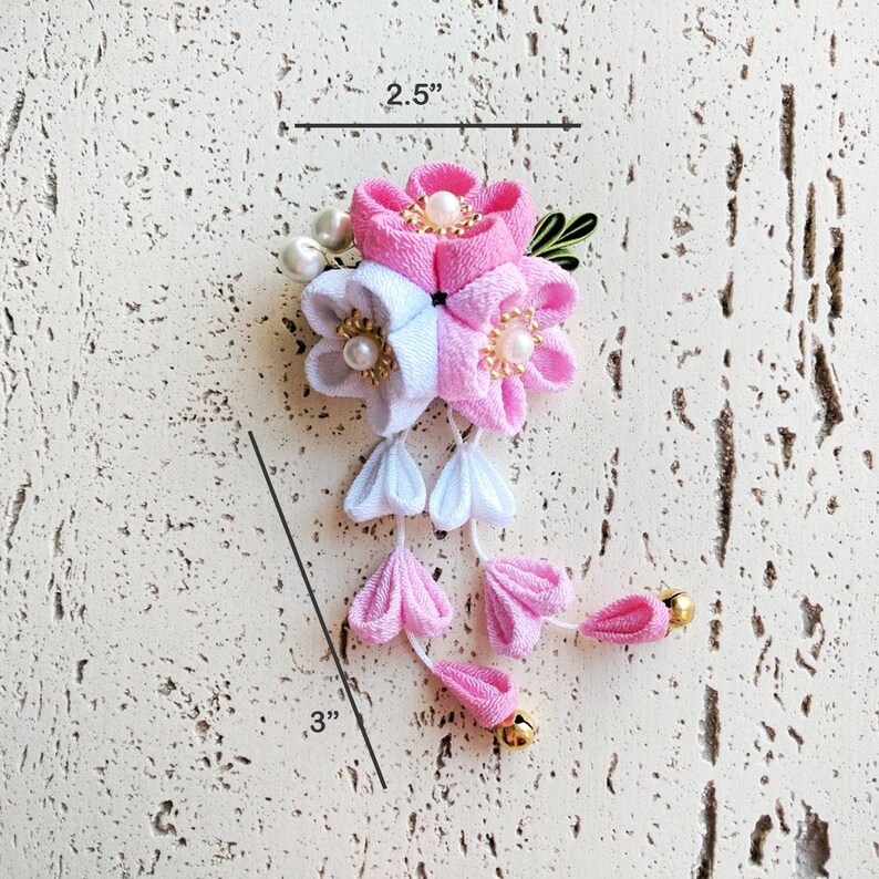 Red Fabric Plum Blossoms Dangle Hair Clip Hair Accessory for Japanese Yukata and Kimono