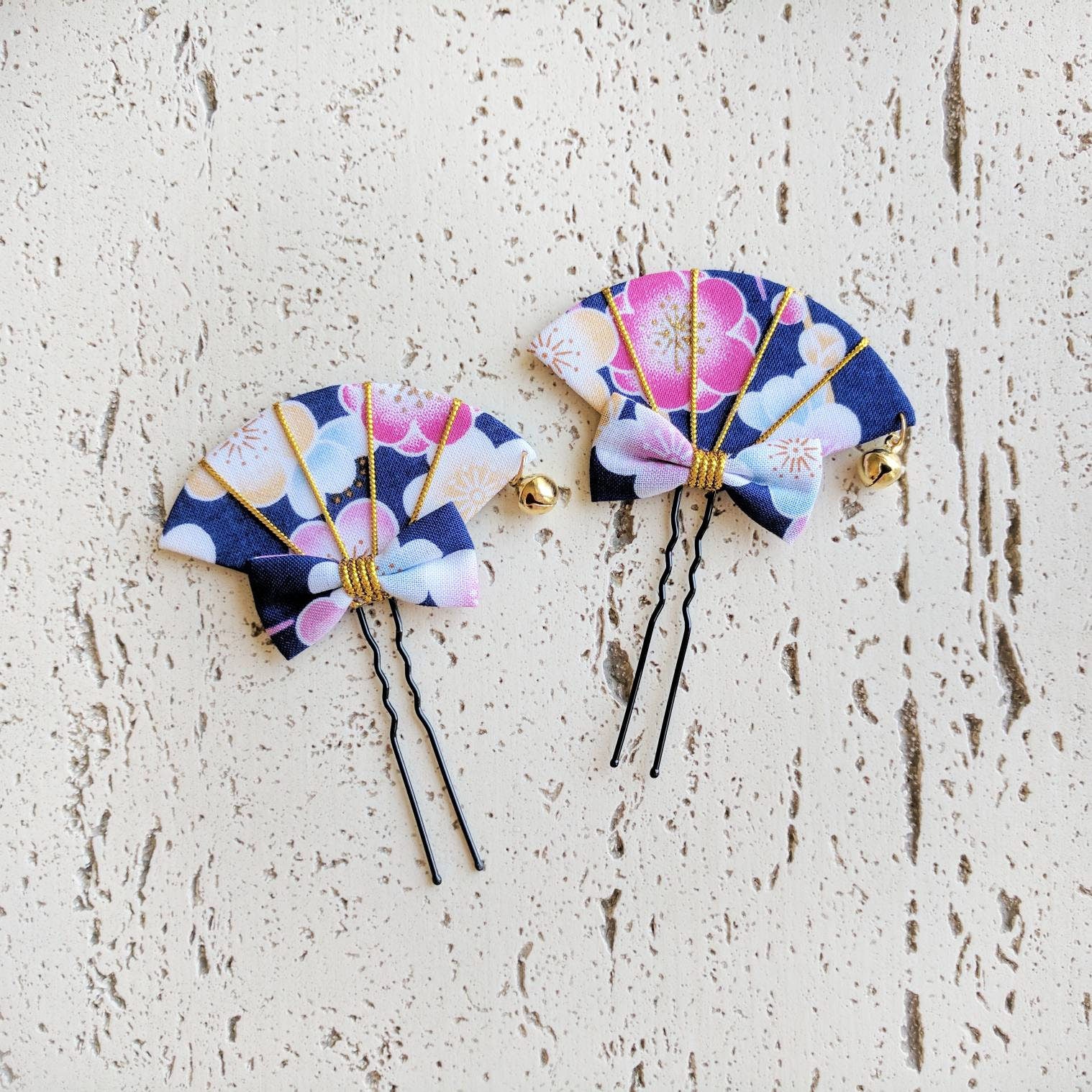 Japanese Hair Pin With Fan Bow Japanese Kimono Accessories Etsy